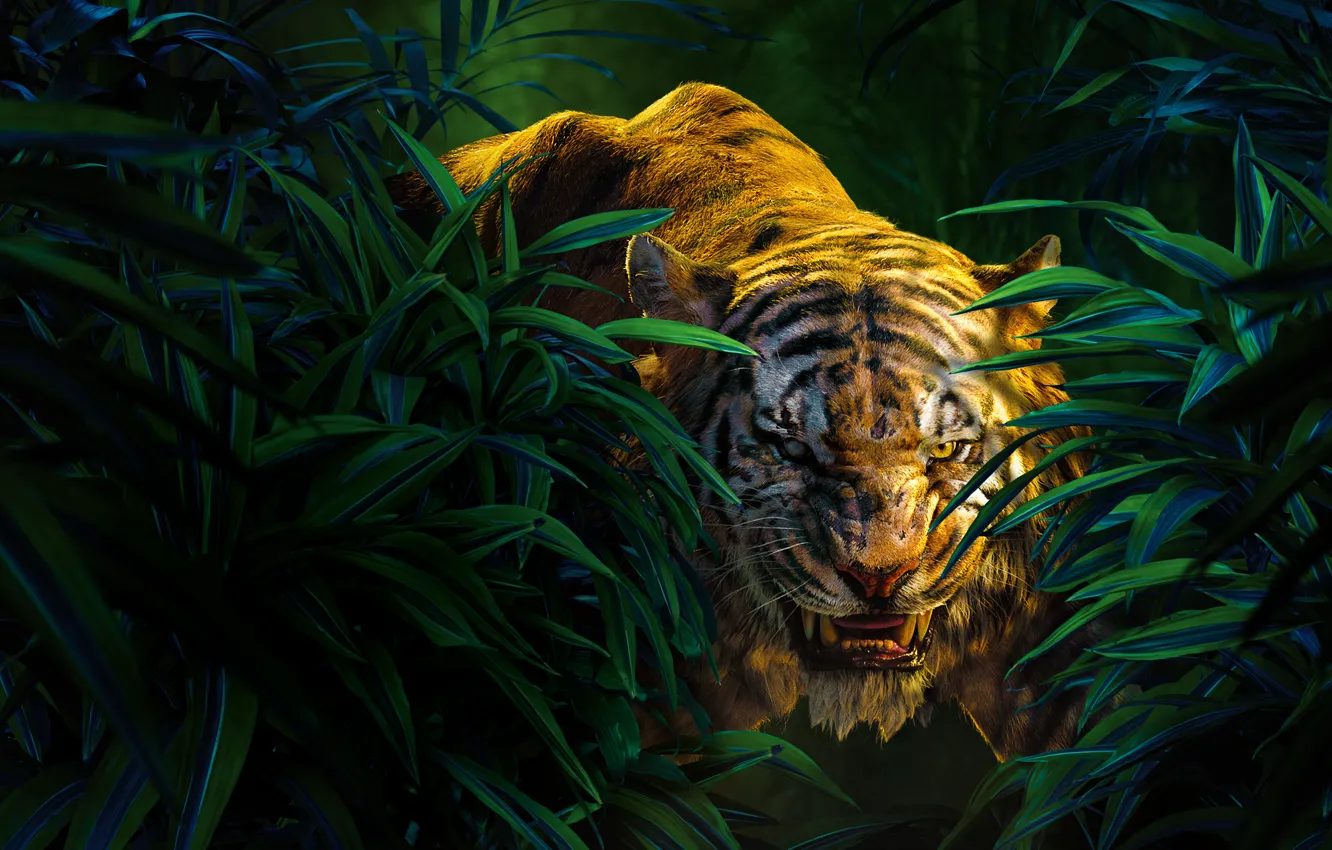 Photo wallpaper Scarlett Johansson, Jungle, Fantasy, Nature, Wood, Tiger, Snake, The