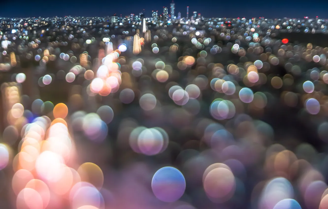 Photo wallpaper night, Tokyo, bokeh