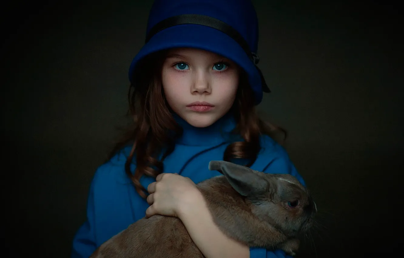 Photo wallpaper childhood, rabbit, girl, Paulina, Oksana Tatse I, in blue