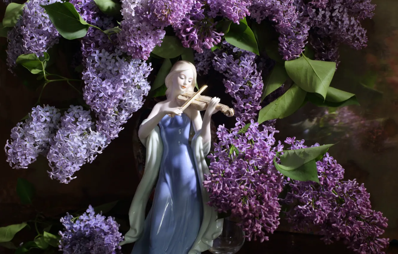Photo wallpaper girl, figurine, lilac, violinist