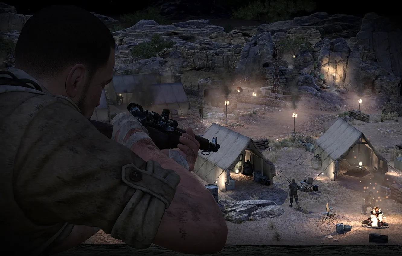 Photo wallpaper night, weapons, rifle, Sniper Elite 3