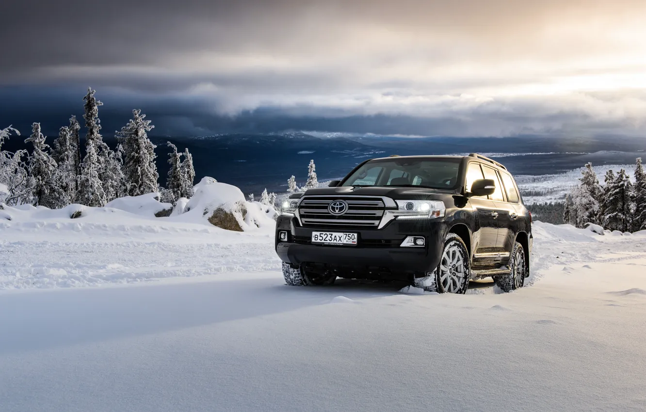 Photo wallpaper snow, black, SUV, Toyota, Black, Toyota, land cruiser, Land Cruiser 200