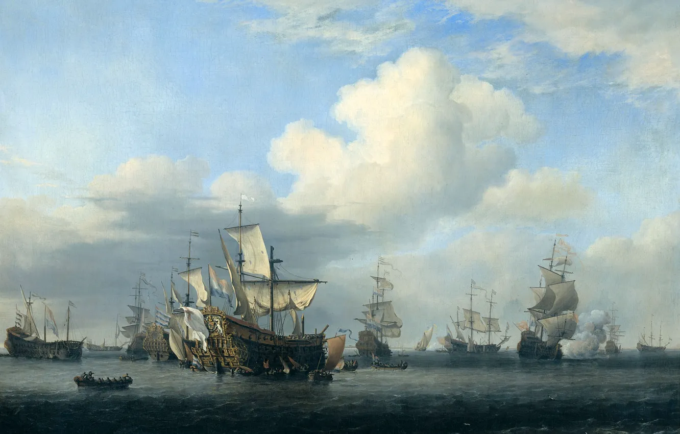 Photo wallpaper oil, picture, canvas, Willem van de Velde the Younger, Captured Ships After A Four-Day Battle