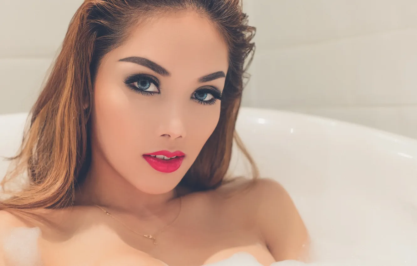 Photo wallpaper girl, face, hair, makeup, beauty, joy