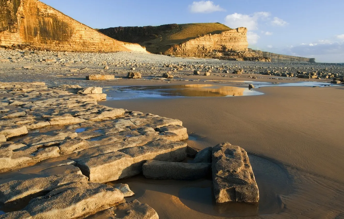 Photo wallpaper sand, landscape, stones, rocks, tide