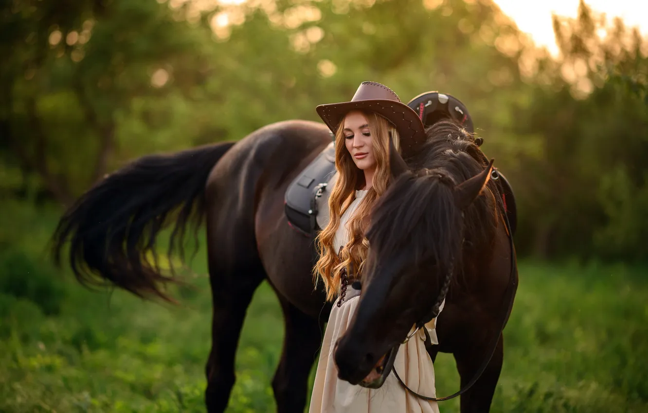 Photo wallpaper girl, nature, horse
