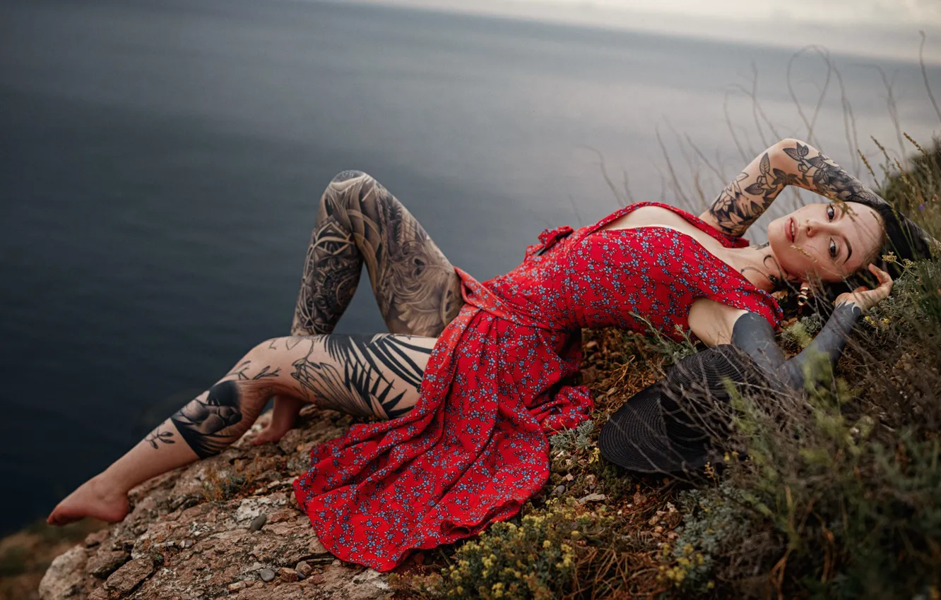 Photo wallpaper girl, tattoo, legs, Michael Shestakov