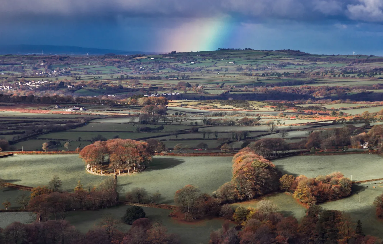 Photo wallpaper autumn, hills, England, panorama, Dousland