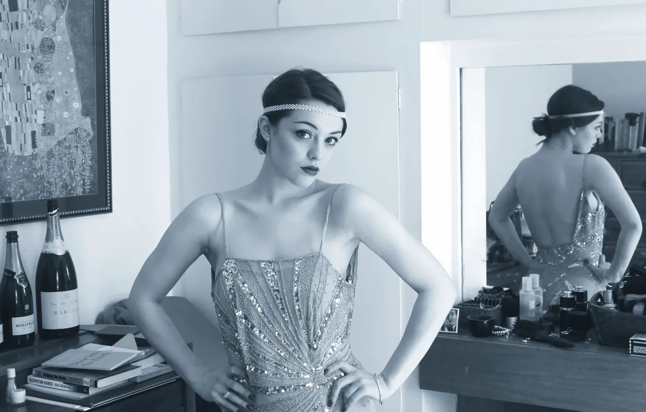 Photo wallpaper retro style, Imogen, monochrome photo