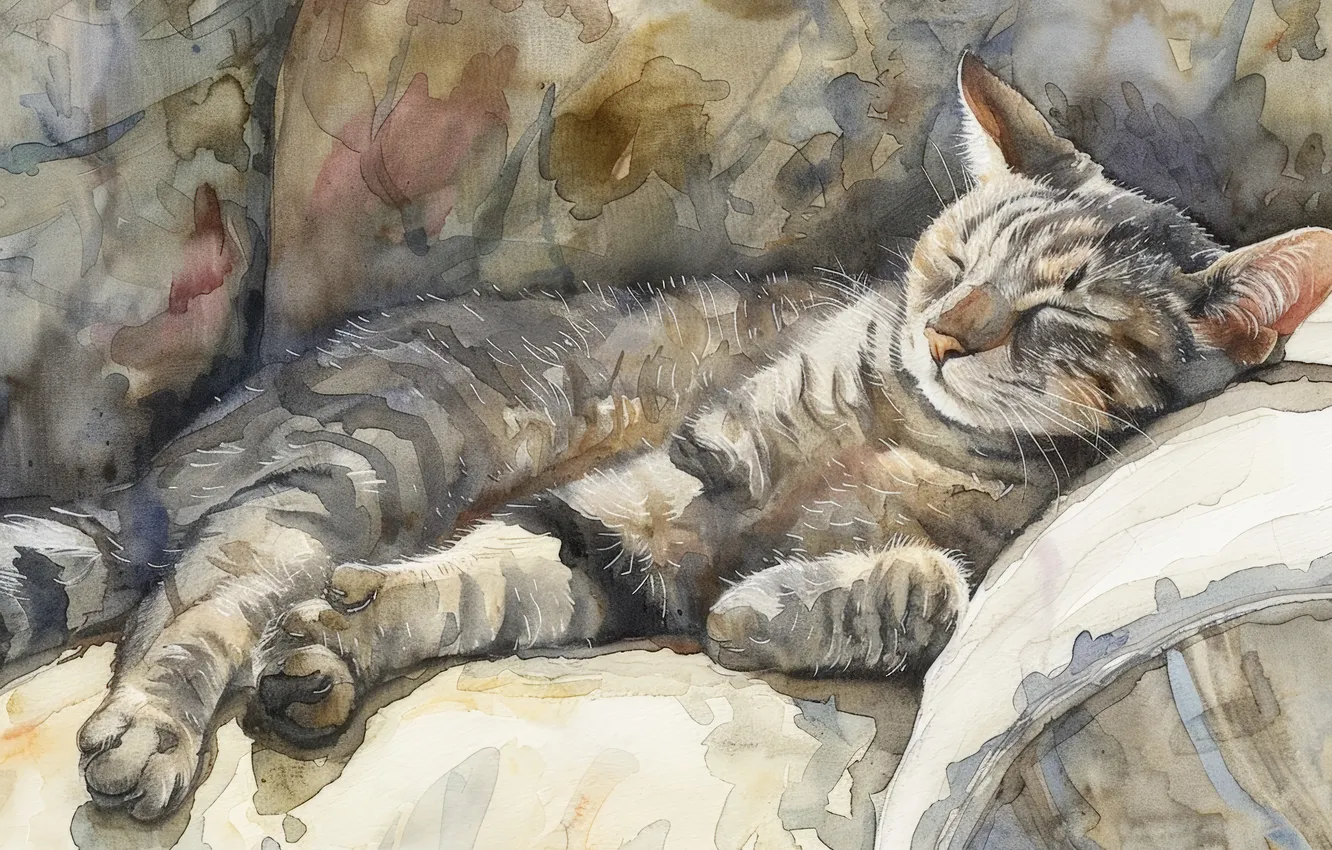Photo wallpaper Chair, Cat, Sleeping, Cat, Art, Digital art, AI art, The Art of Artificial Intelligence