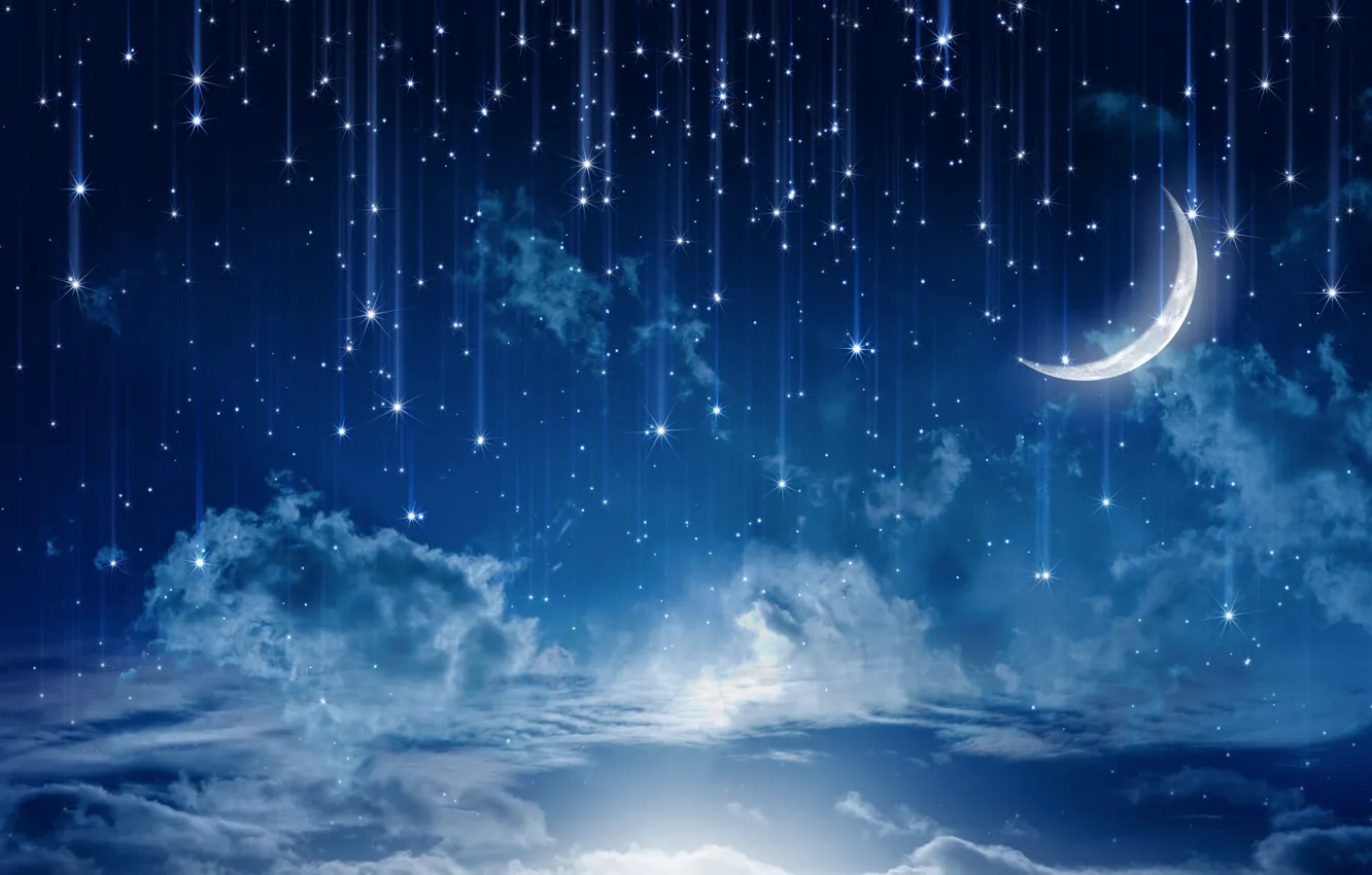 Photo wallpaper the sky, stars, clouds, landscape, night, nature, lights, lights