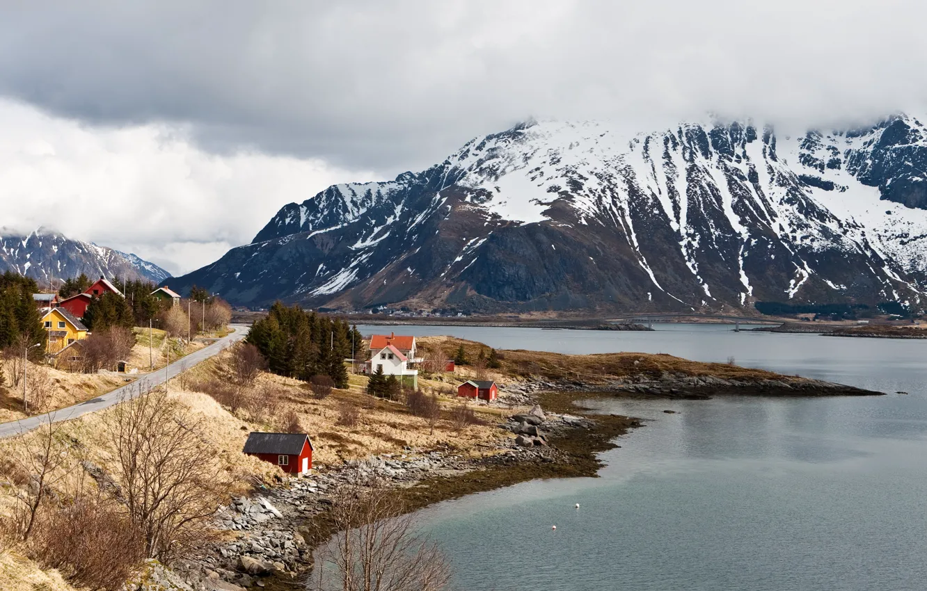 Photo wallpaper landscape, mountains, nature, coast, island, Norway, Lofoten Islands