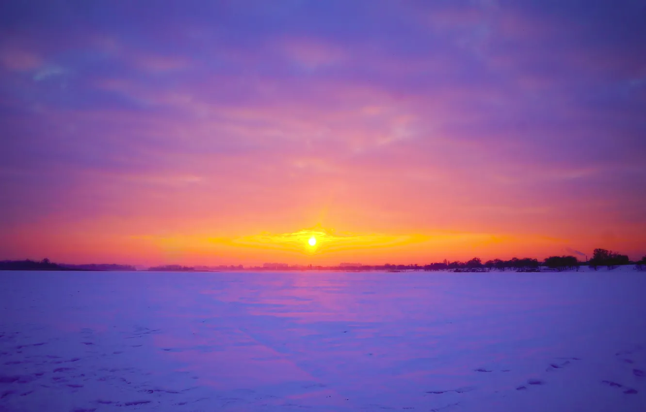 Photo wallpaper Sunset, The sun, The sky, Nature, Sunrise, Morning, Landscape, Volga