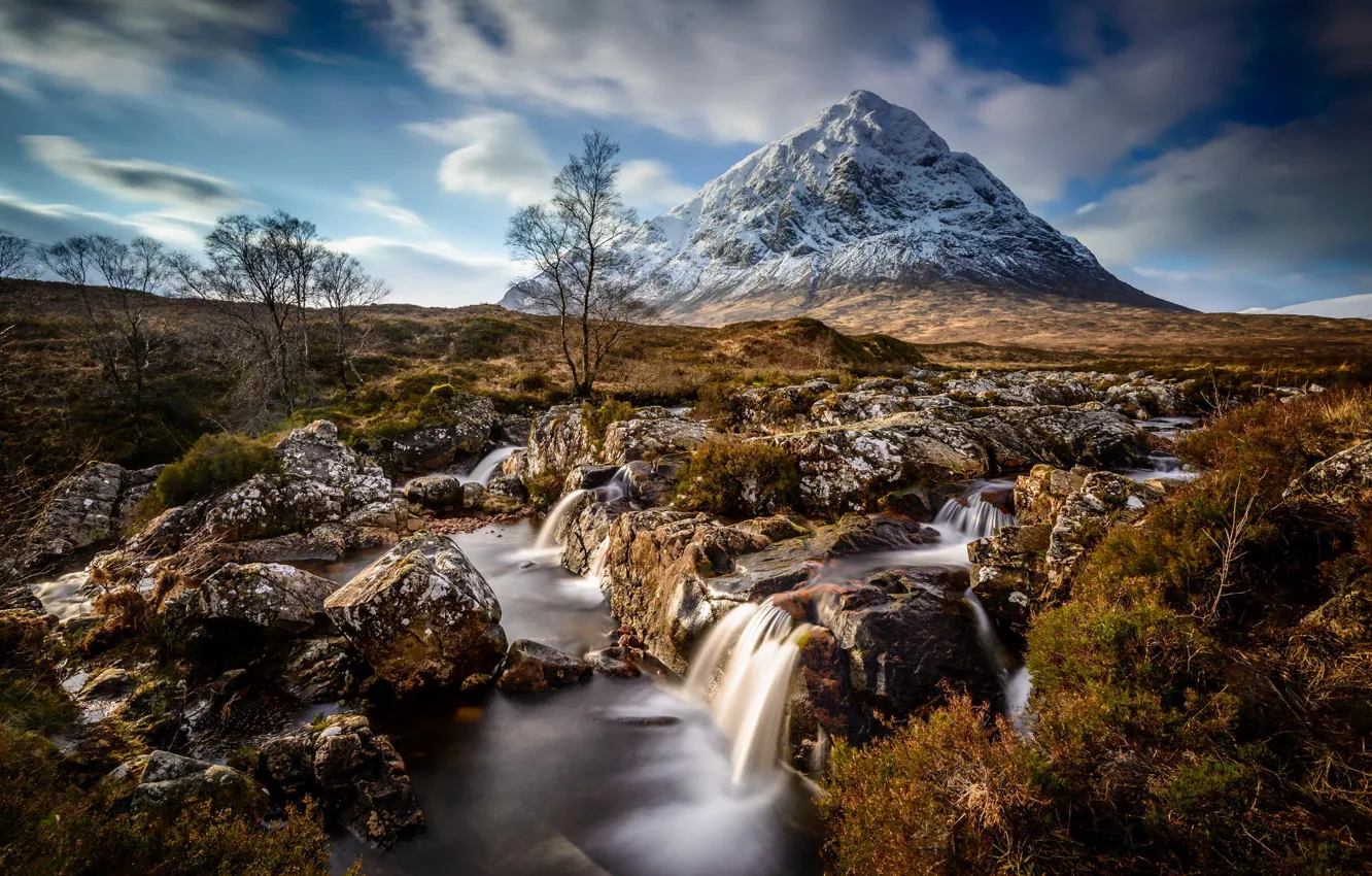 Photo wallpaper mountains, river, cascade, Scotland