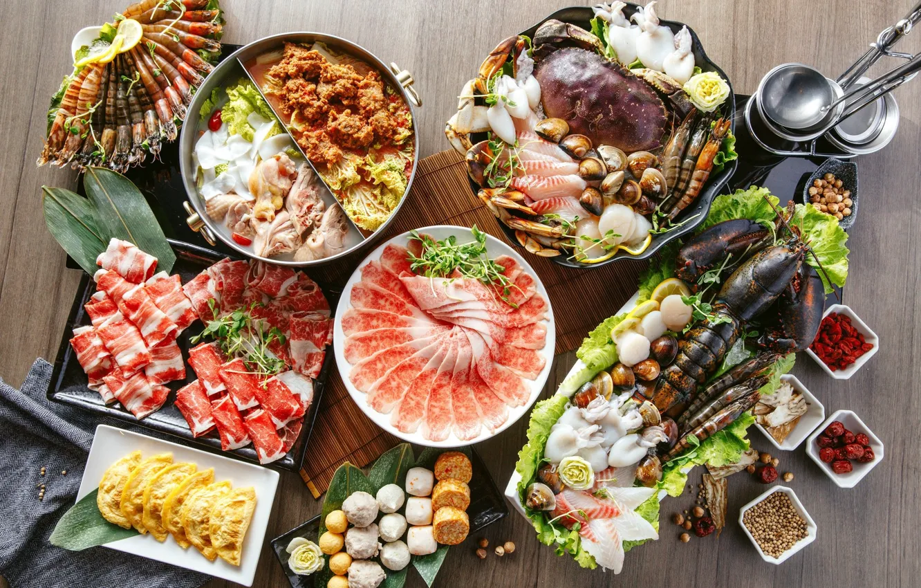 Photo wallpaper meat, cutting, seafood, serving, cuts