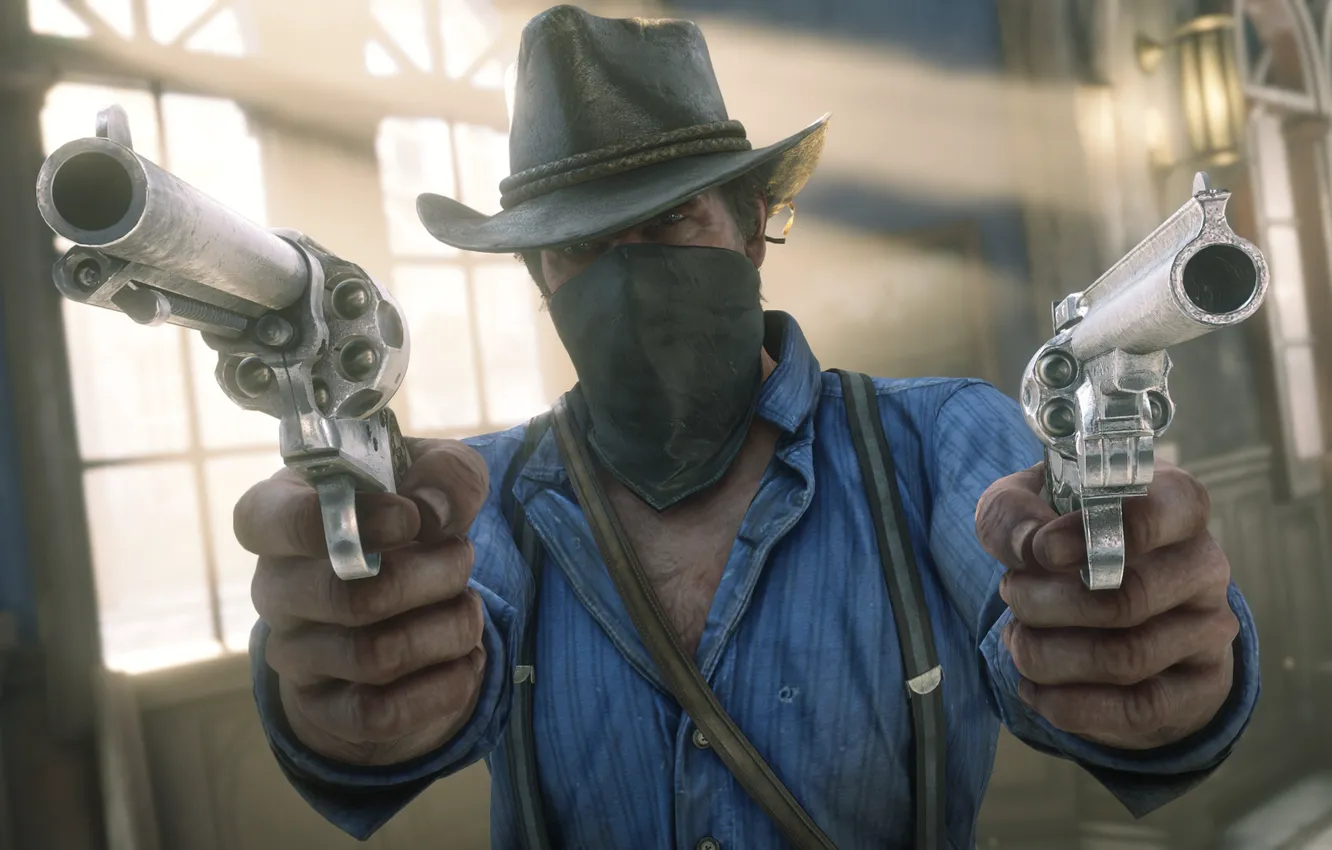 Photo wallpaper hat, weapons, Rockstar, Bandit, Red Dead Redemption 2, Arthur Morgan, robbery