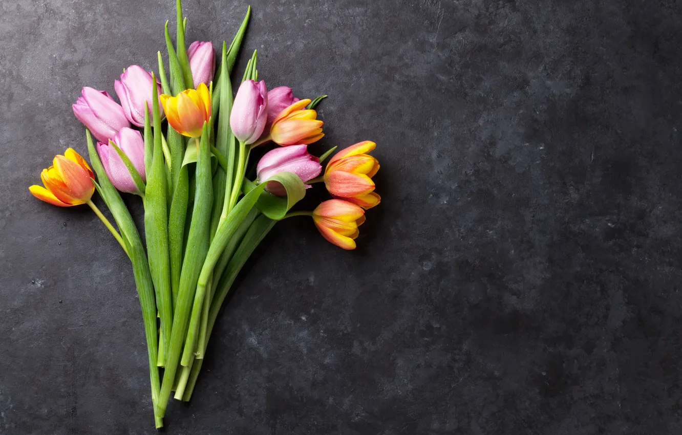 Photo wallpaper flowers, bouquet, colorful, tulips, pink, flowers, tulips, spring