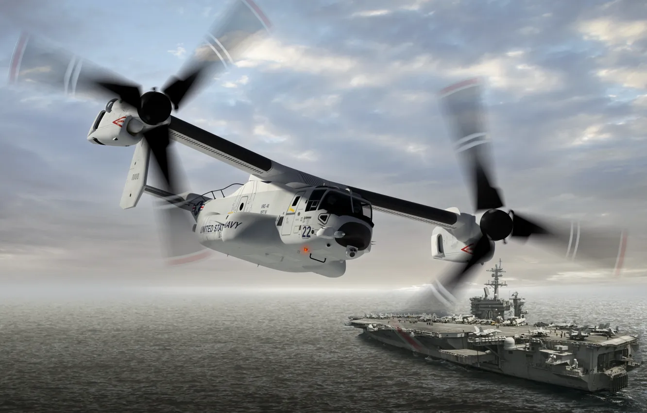 Photo wallpaper Flight, USA, The tiltrotor, The carrier, The Atlantic ocean, US NAVY, Atlantic Ocean, US Navy