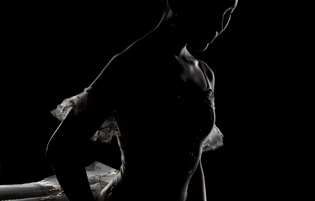 Photo wallpaper black background, ballerina, Fine lines, Valius photo, white outline