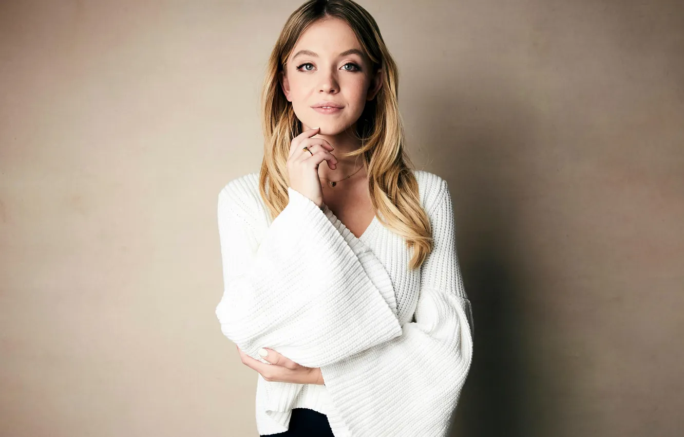 Photo wallpaper look, pose, hair, figure, actress, in white, sweater, jumper
