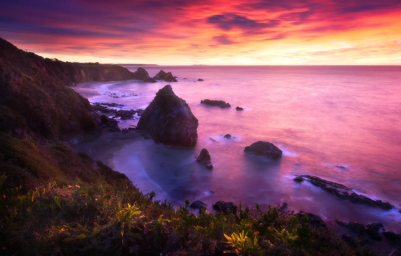 Photo wallpaper sea, sunset, shore