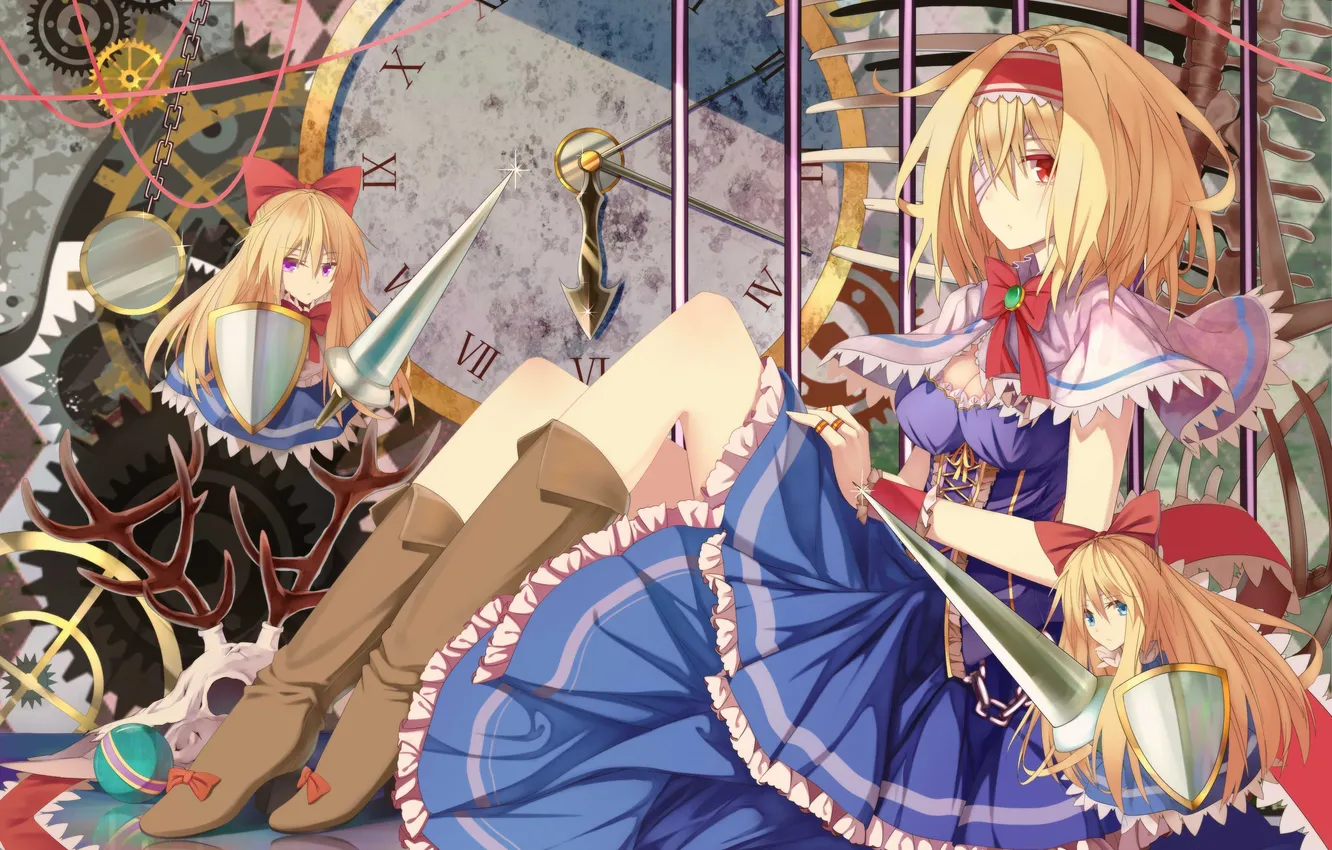 Photo wallpaper look, girl, watch, headband, Chibi, touhou, art, Alice Margatroid