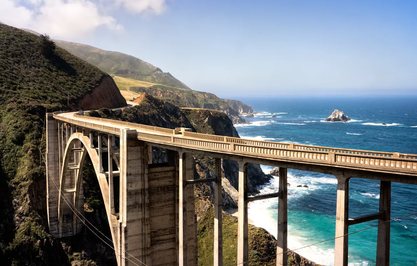 Photo wallpaper beach, bridge, track, California, the westcoast