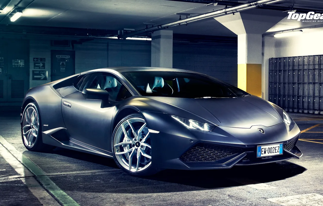 Photo wallpaper Lamborghini, Top Gear, Front, Black, Matte, Parking, Huracan, LP610-4