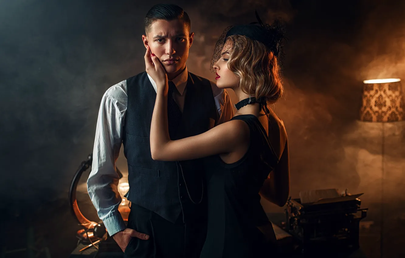 Photo wallpaper girl, smoke, lamp, male, lovers, Maks Kuzin
