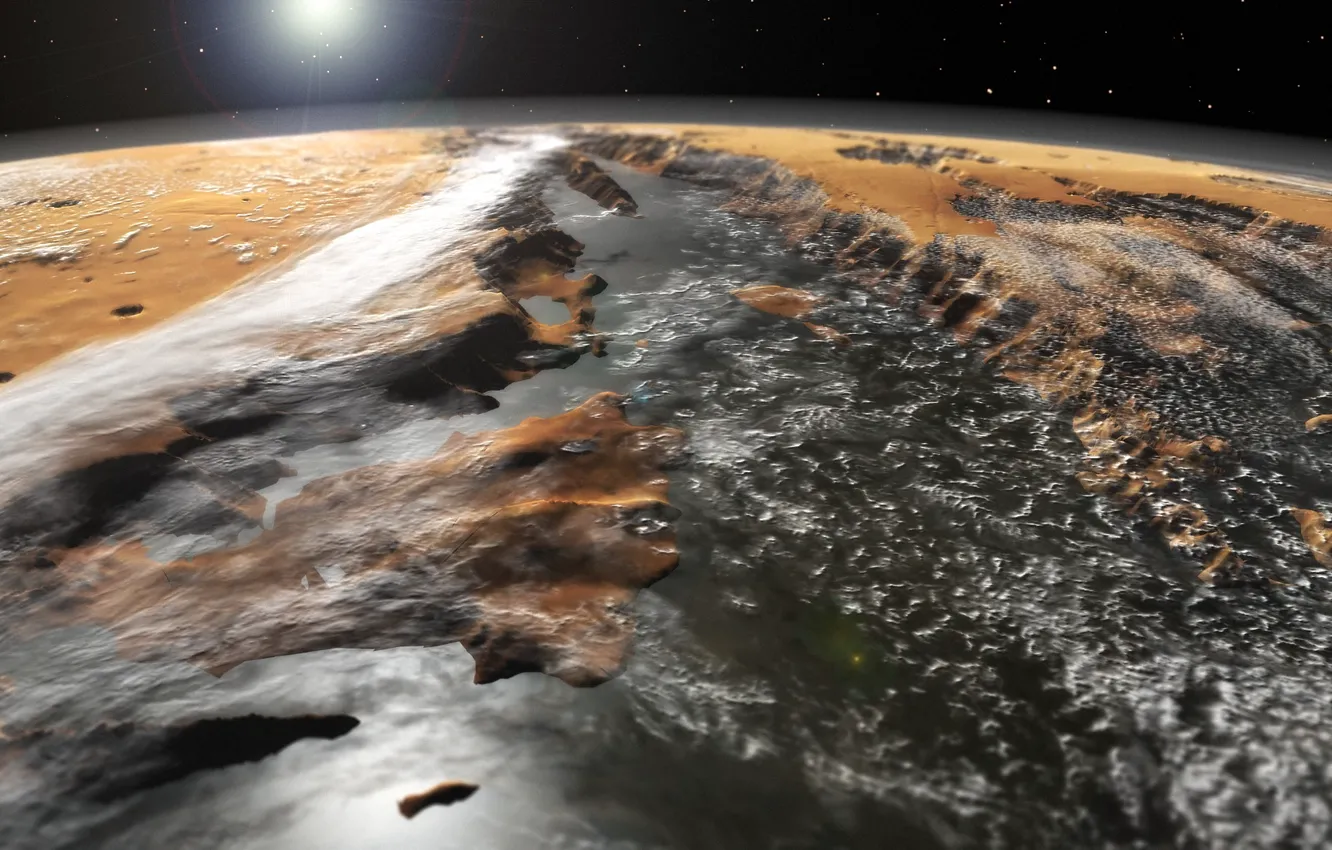Photo wallpaper space, surface, Mars, a system of canyons, Valles Marineris