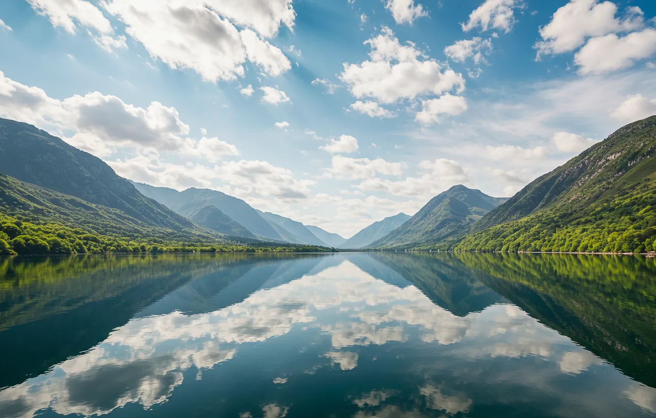 Photo wallpaper the sky, mountains, lake, art, cloud.