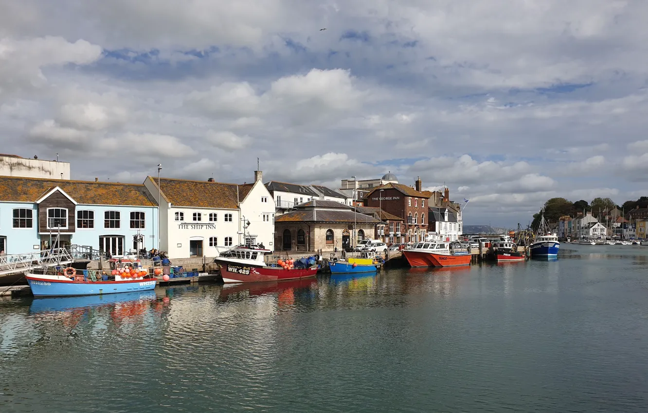 Photo wallpaper Water, England, Britain, View, Ship, Dorset, Weymouth, Britania