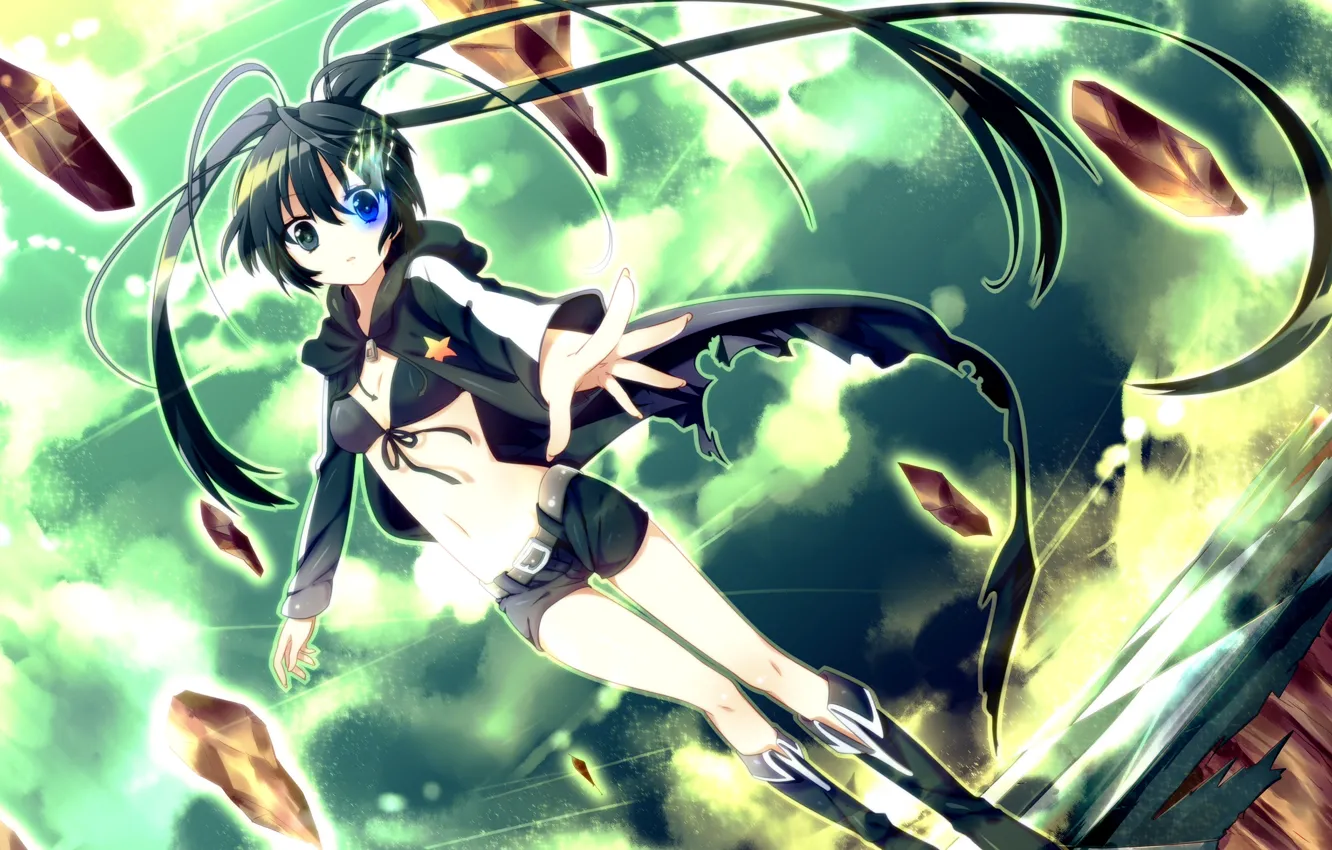 Photo wallpaper the sky, girl, clouds, hand, anime, art, black rock shooter, asterisk