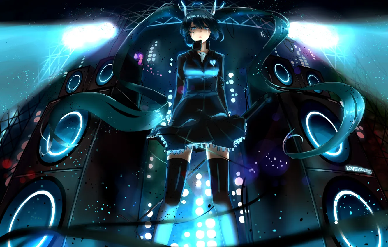 Photo wallpaper look, girl, scene, tears, speakers, vocaloid, hatsune miku, Vocaloid