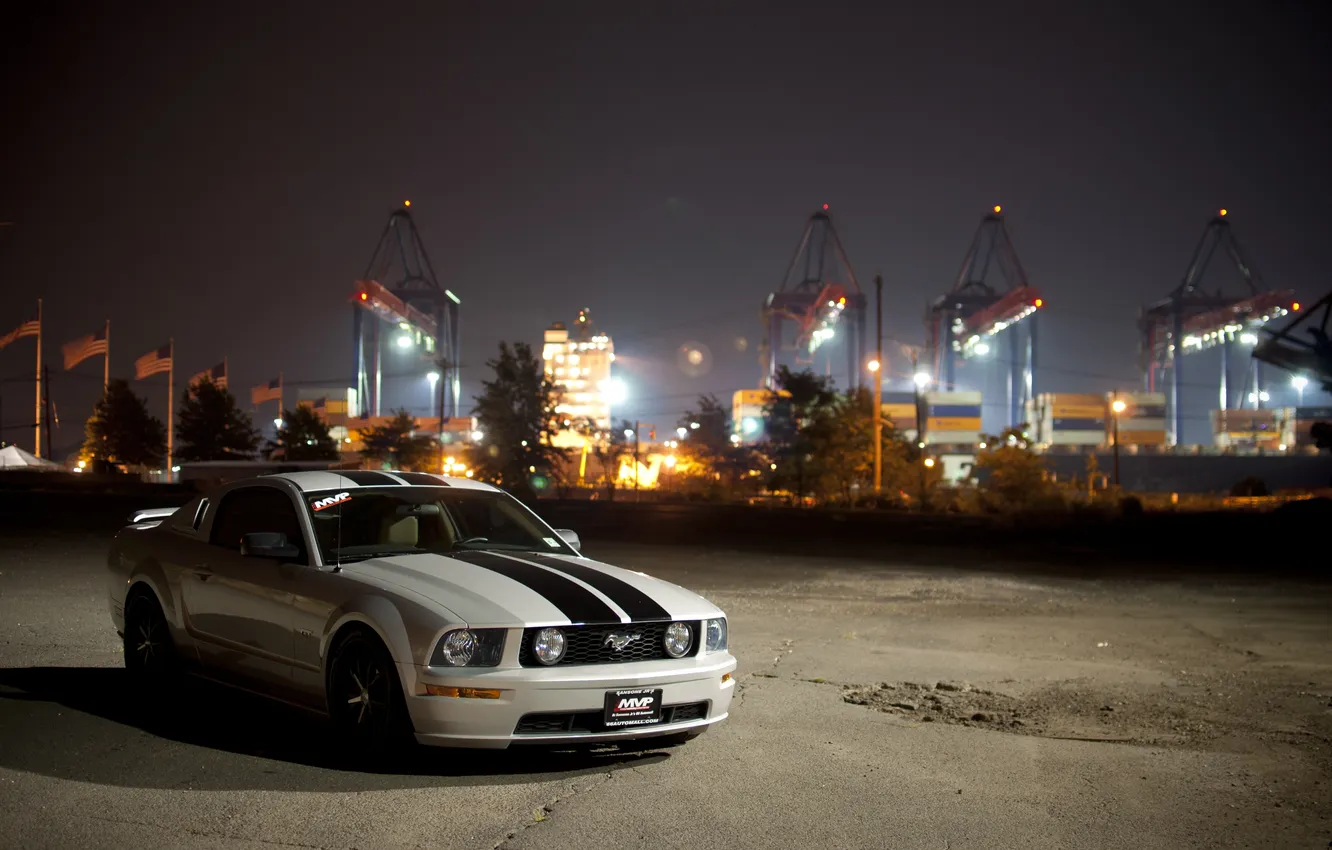 Photo wallpaper city, photo, street, the evening, Ford Mustang, cars, auto, wallpapers auto