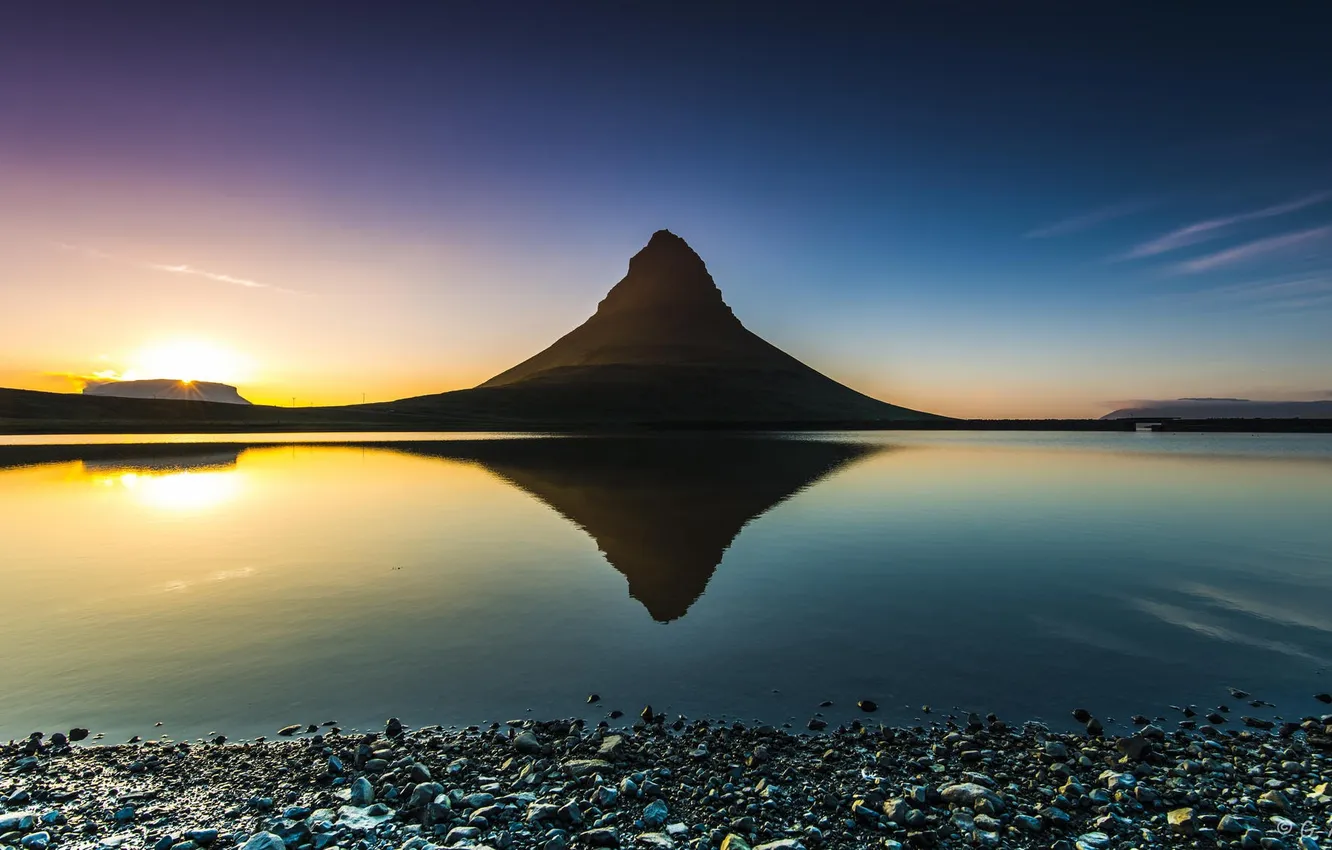 Photo wallpaper nature, lake, reflection, mountain, silhouette