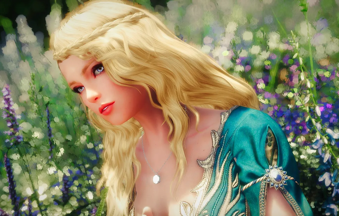 Photo wallpaper girl, face, background, hair, blonde