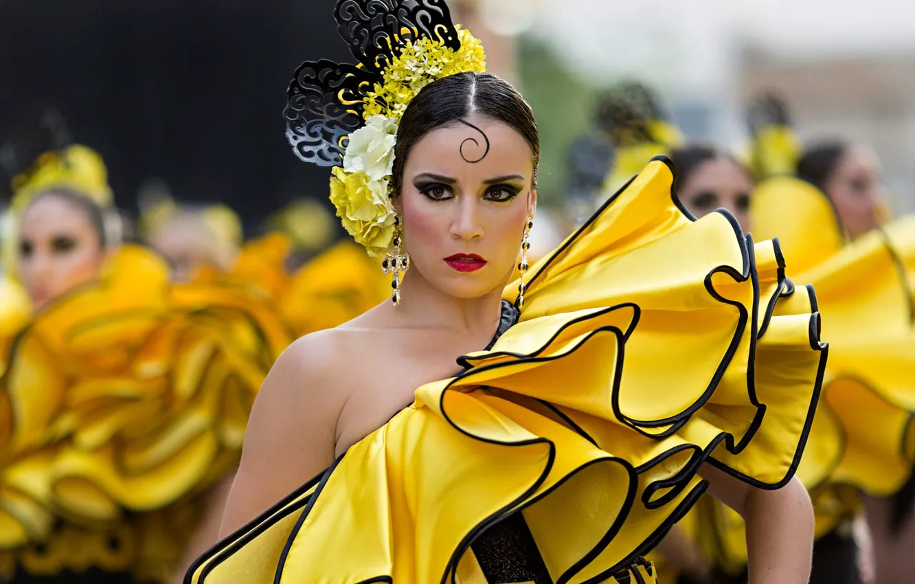 Photo wallpaper look, girl, decoration, style, makeup, hairstyle, costume, outfit