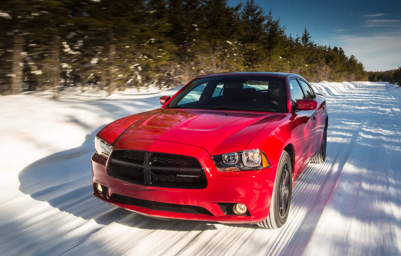 Photo wallpaper road, snow, Dodge, car, Charger, Sport, AWD