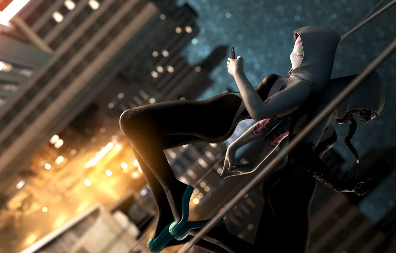 Photo wallpaper city, night, women, digital art, Marvel Comics, Venom, Gwen Stacy, Spider-Girl