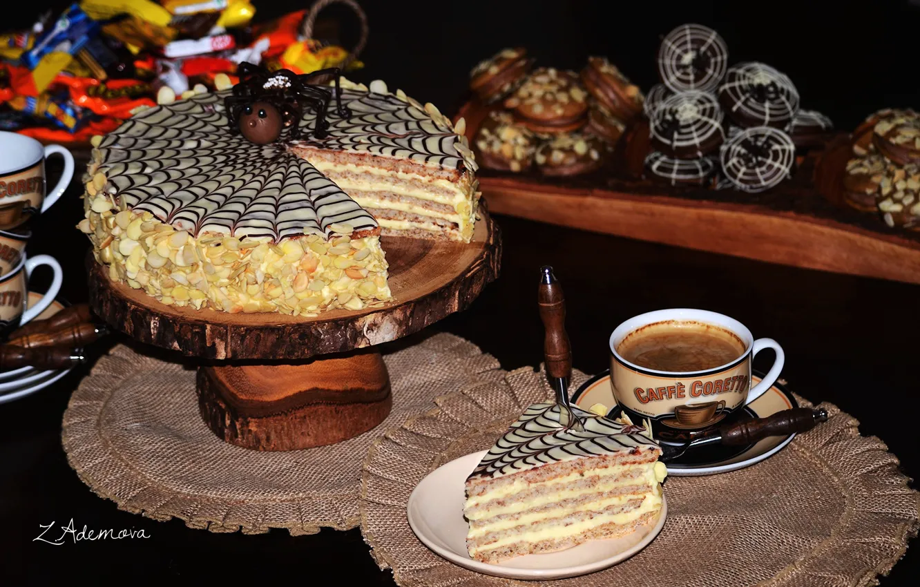 Photo wallpaper coffee, cake, Halloween, piece