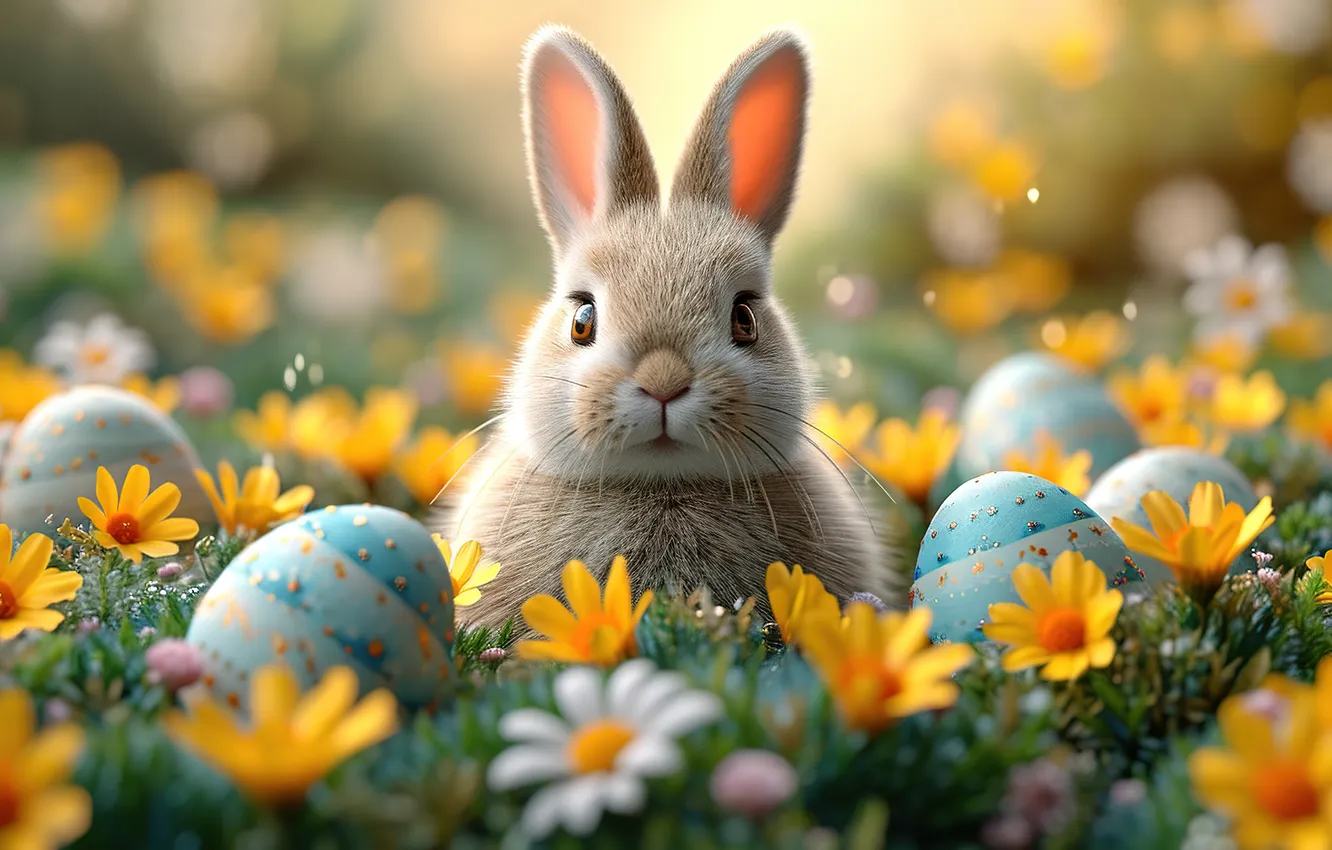 Photo wallpaper flowers, eggs, spring, colorful, Easter, flowers, spring, Easter