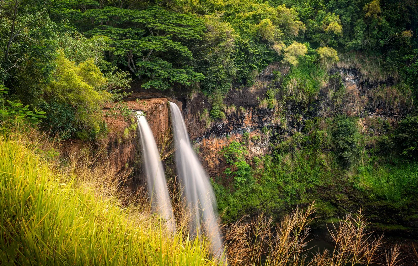 Photo wallpaper USA, Hawaii, Waterfall