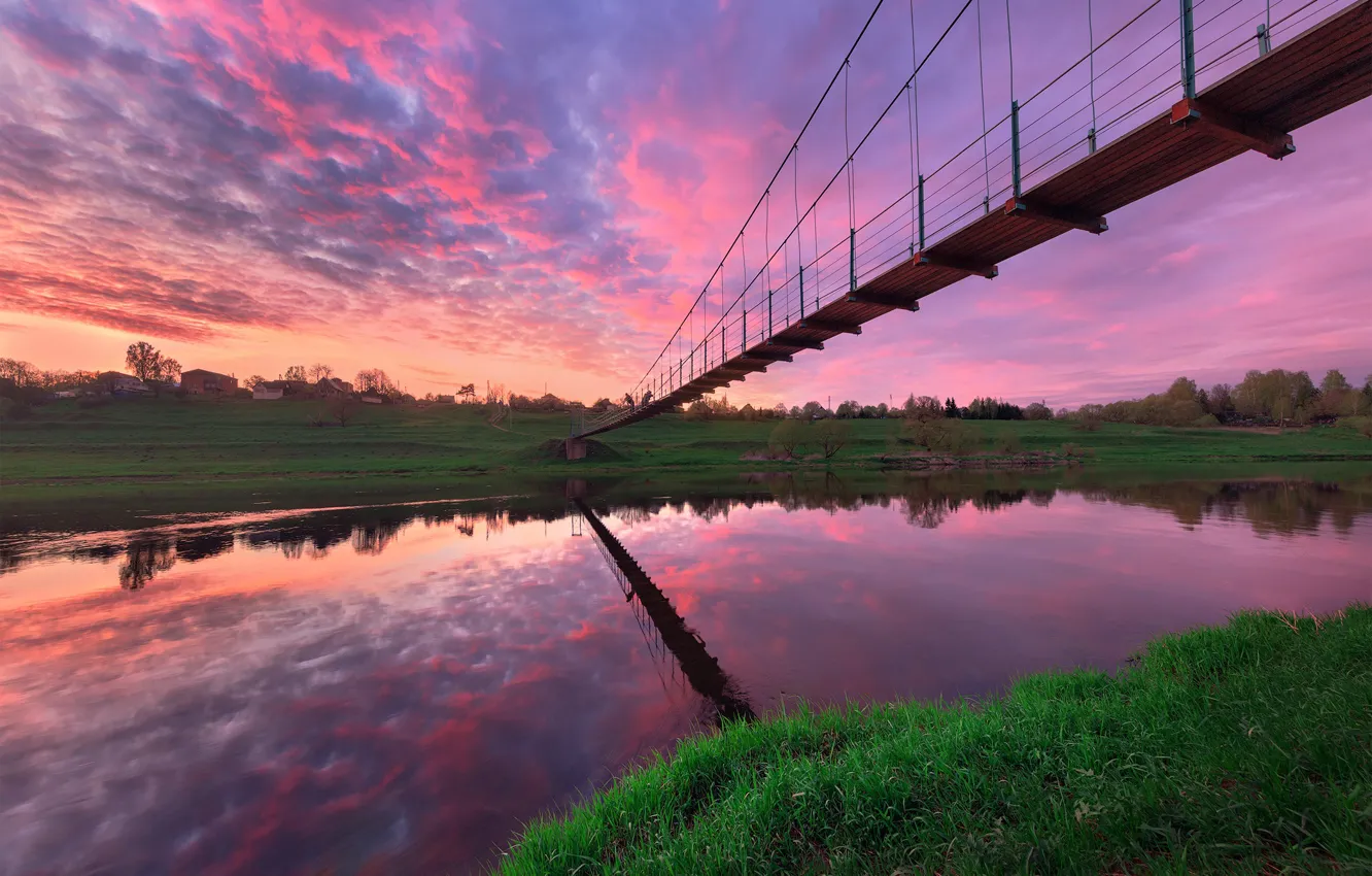 Photo wallpaper landscape, sunset, bridge, nature, river, shore, the evening, Andrey Rodionov