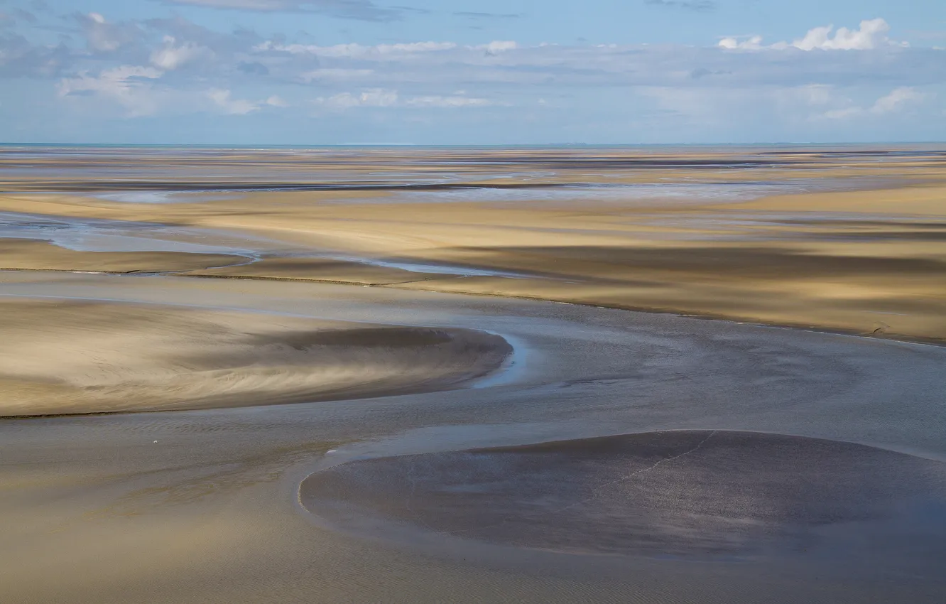 Photo wallpaper sea, clouds, horizon, tide