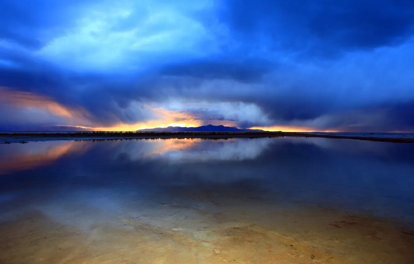 Photo wallpaper the sky, water, lake, Bay