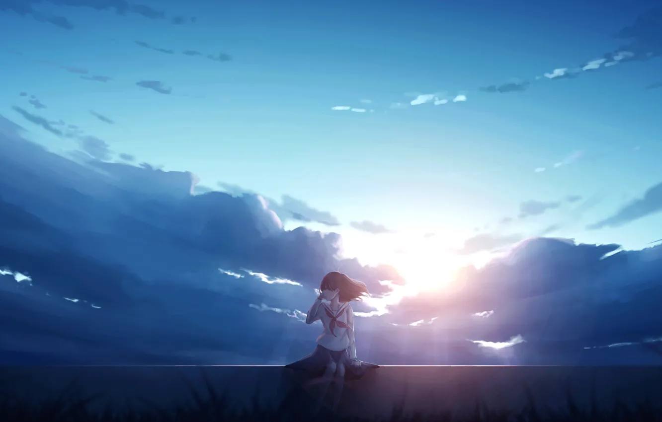 Photo wallpaper the sky, girl, the sun