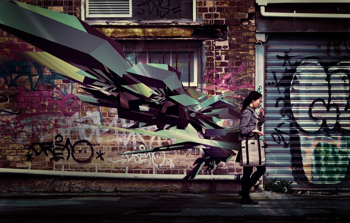 Photo wallpaper the city, style, fantasy, wall