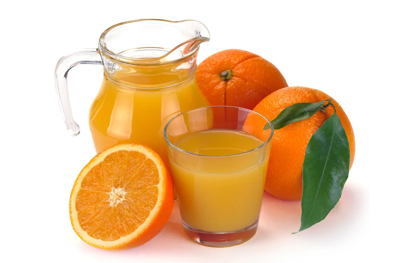 Photo wallpaper glass, oranges, juice, pitcher, fruit, orange juice