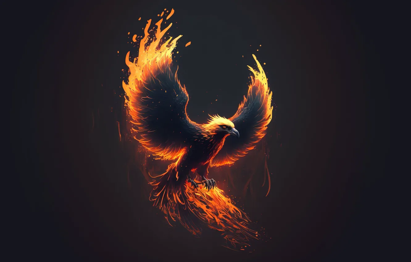 Photo wallpaper fire, bird, minimalism, Phoenix, digital art, artificial intelligence